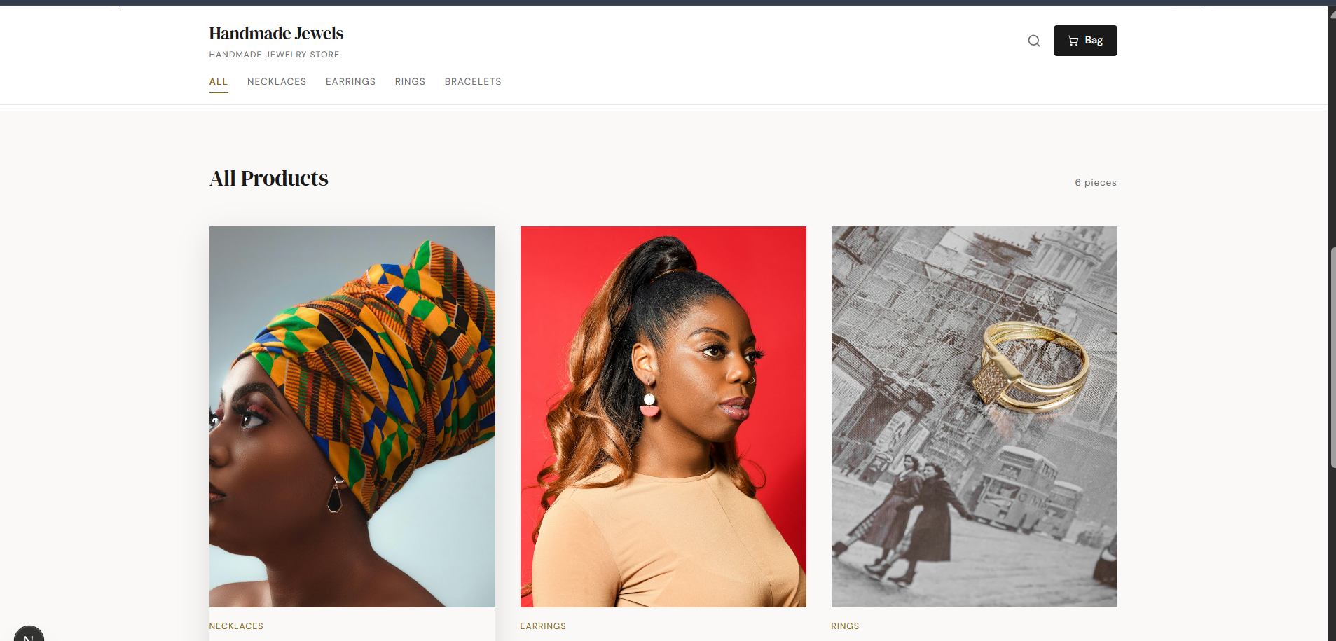 Handmade Jewels storefront preview